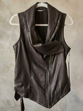CORSON Lambskin Leather Asymmetric Zipper Biker Jacket Vest NWT!
